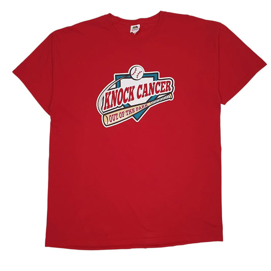 Mens Red Fruit Of The Loom Knock Cancer Out Of The Park Short Sleeve T Shirt