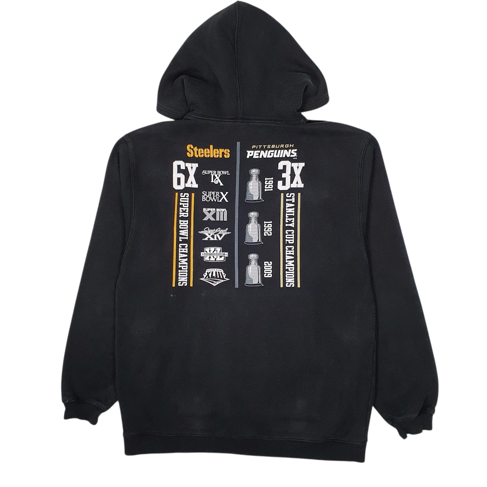 Mens Black Reebok Steel City Pittsburgh Steelers Penguins NFL NHL Hoodie Jumper