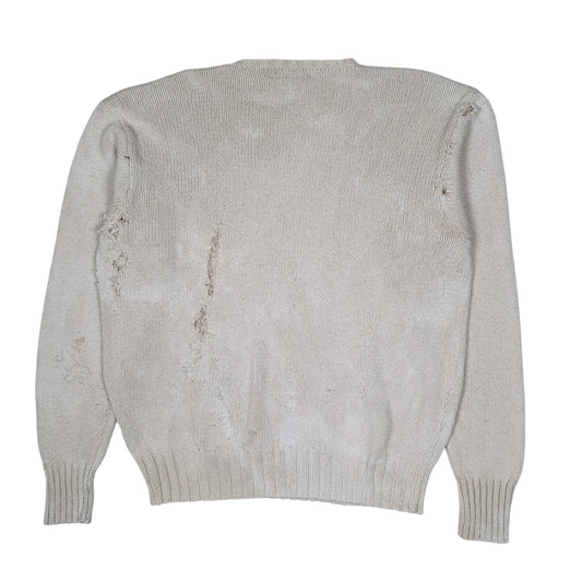 Mens White Polo Ralph Lauren Distressed Chunky Knit Crewneck Jumper