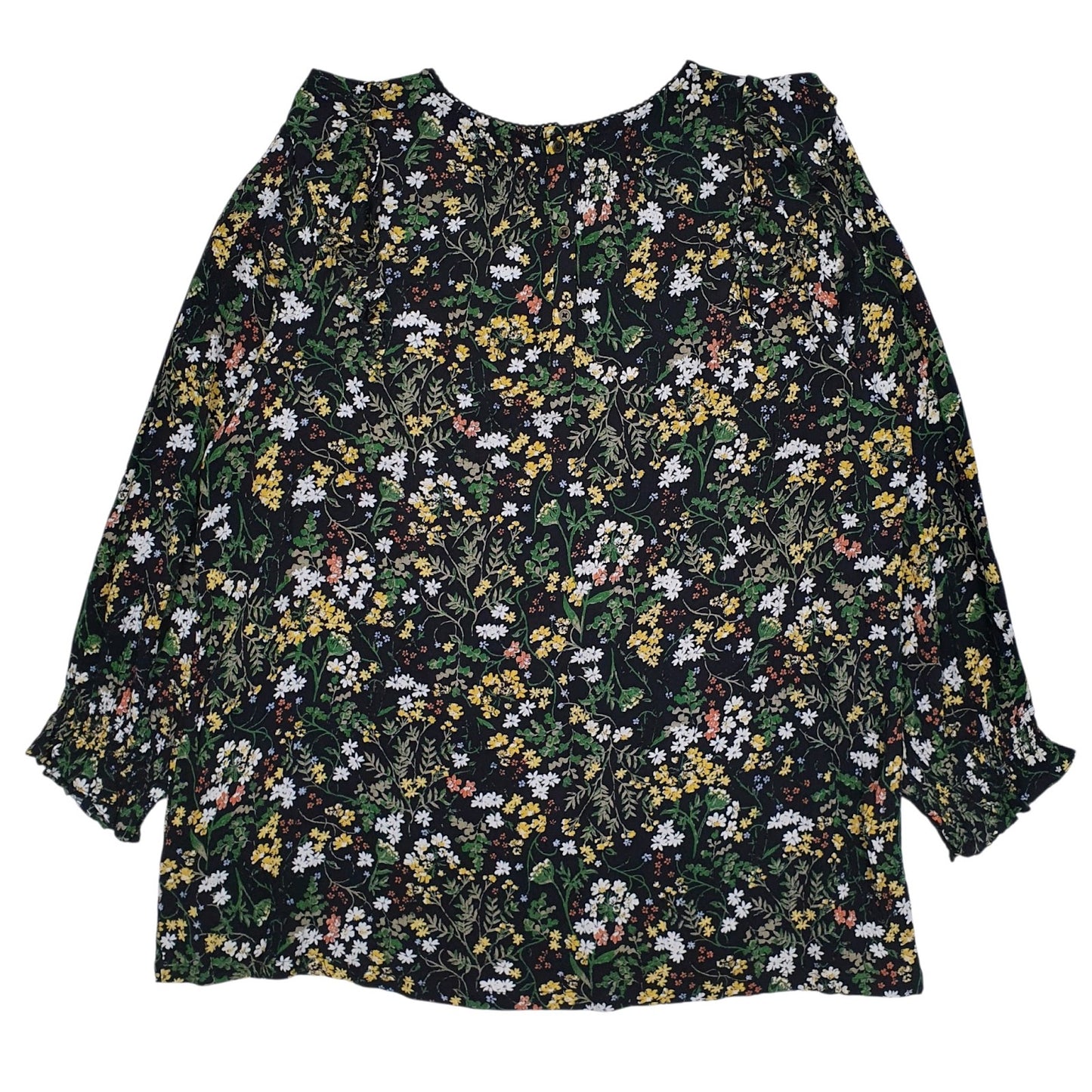 Womens Black M&S Floral Blouse Long Sleeve T Shirt