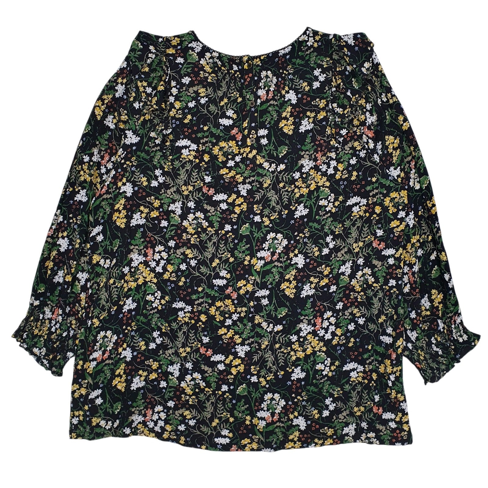 Womens Black M&S Floral Blouse Long Sleeve T Shirt