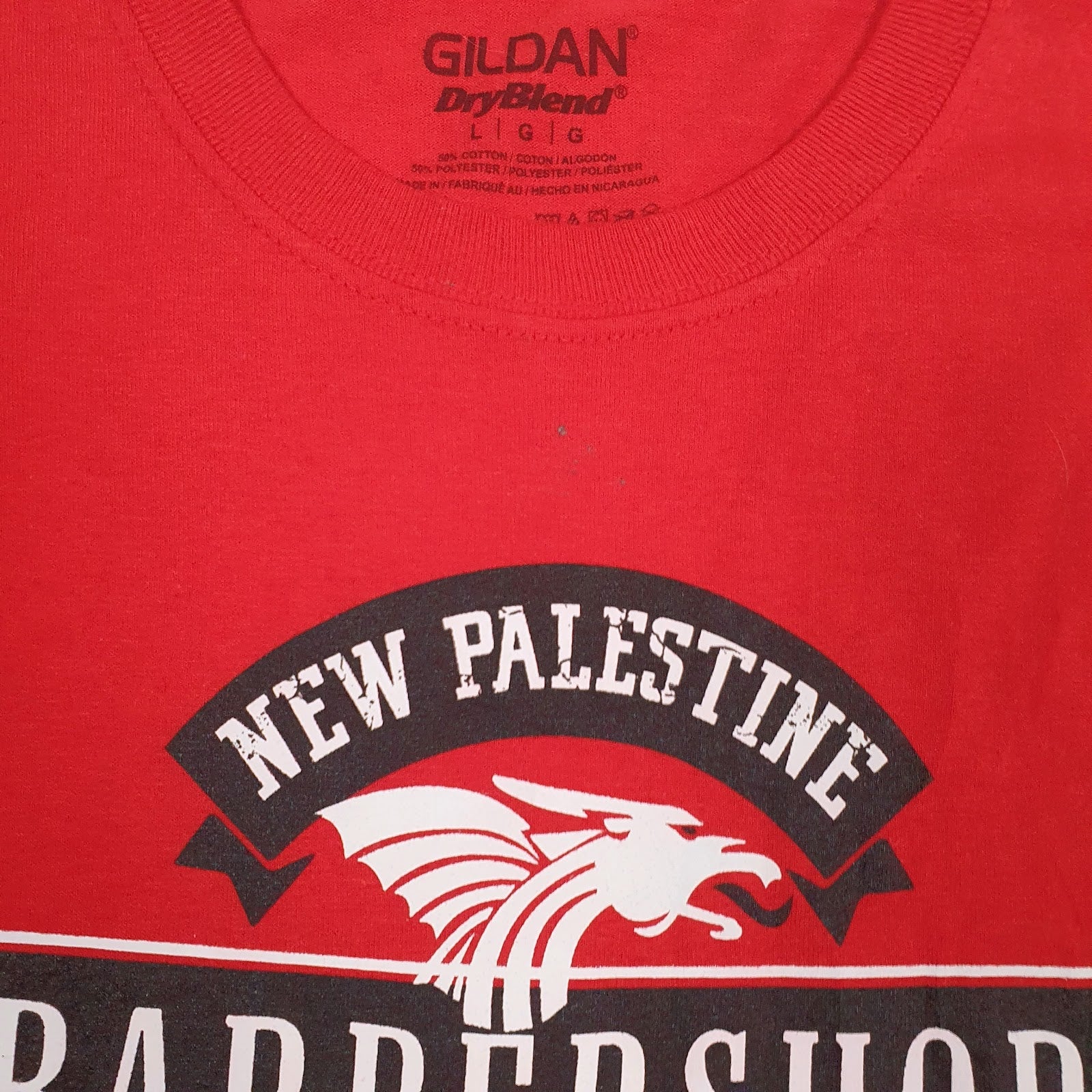 Mens Red Gildan New Palenstine Barner Shop  T Shirt