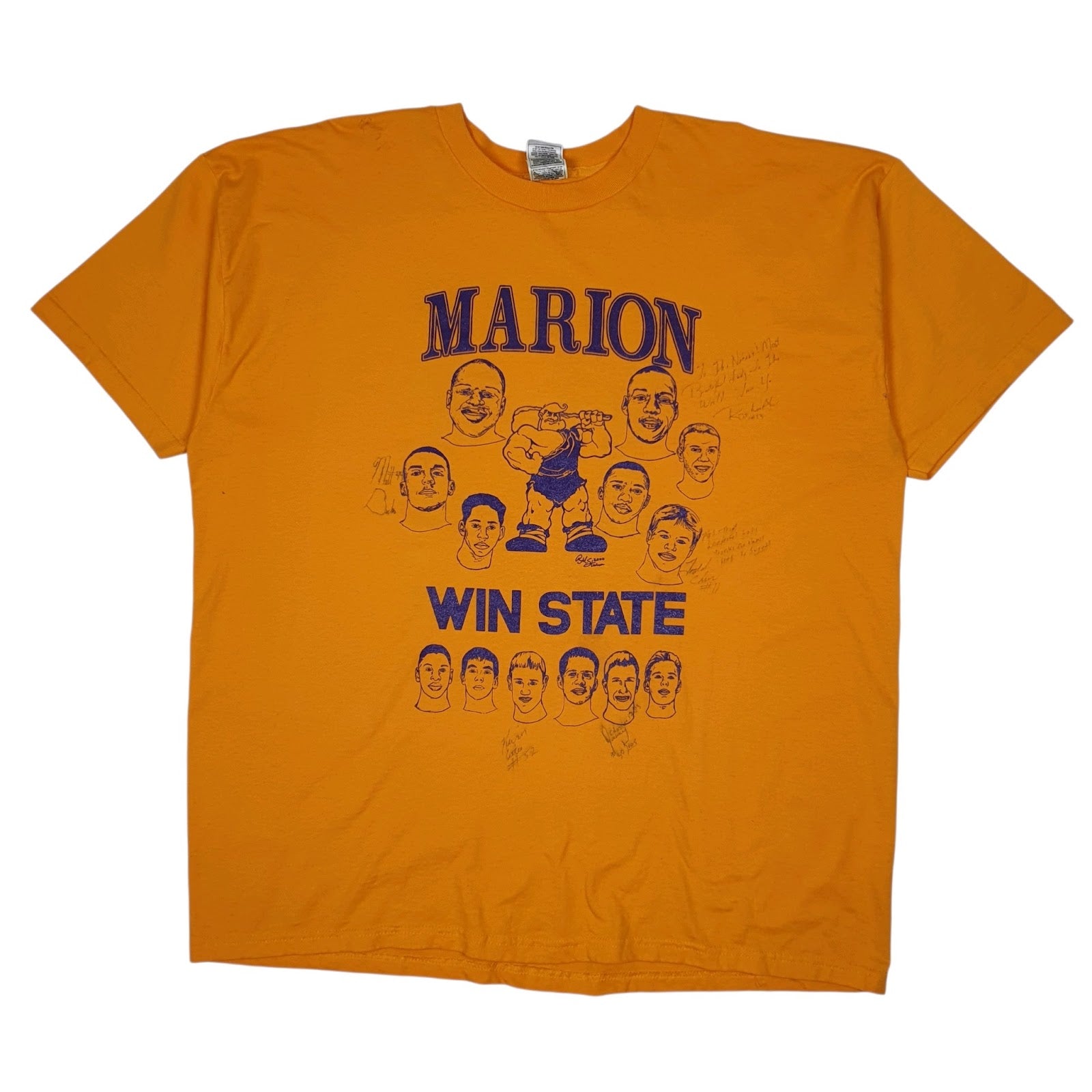 Mens Yellow Fruit Of The Loom Marion Giants Wrestling Short Sleeve T Shirt