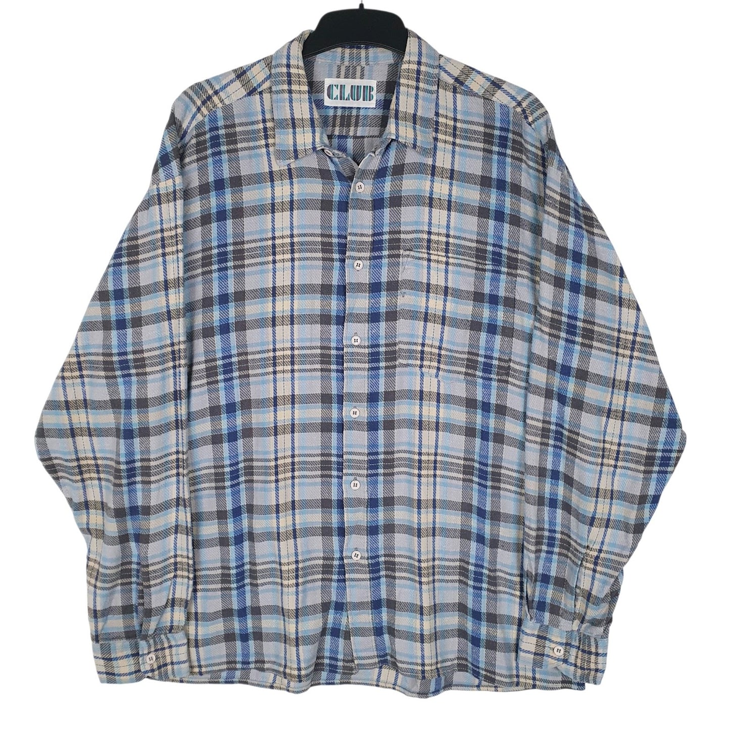 Mens Blue Club Flannel Vintage Long Sleeve Shirt