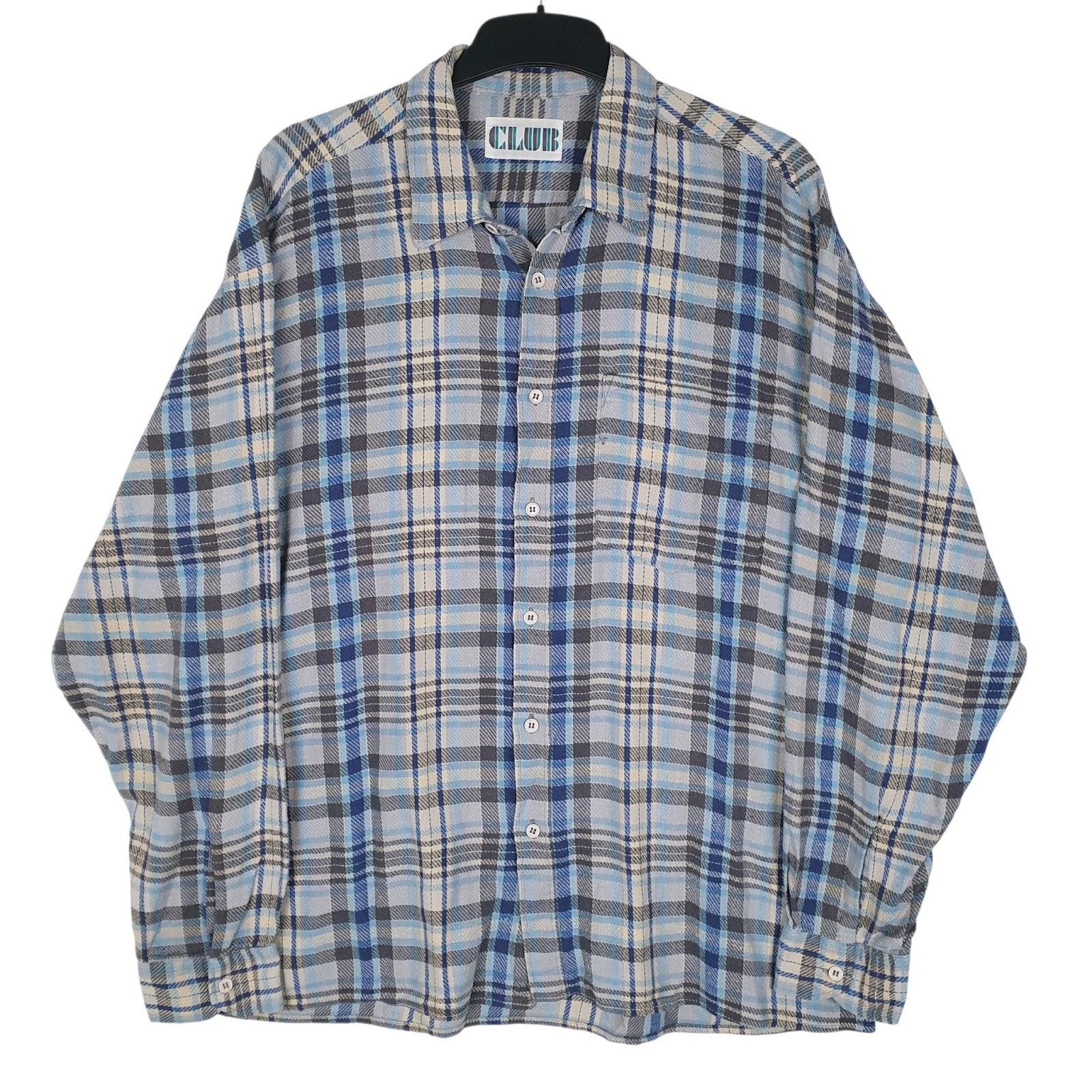 Mens Blue Club Flannel Vintage Long Sleeve Shirt