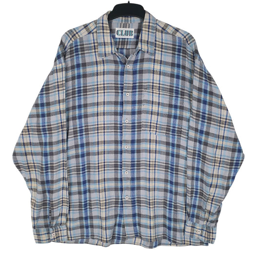 Mens Blue Club Flannel Vintage Long Sleeve Shirt