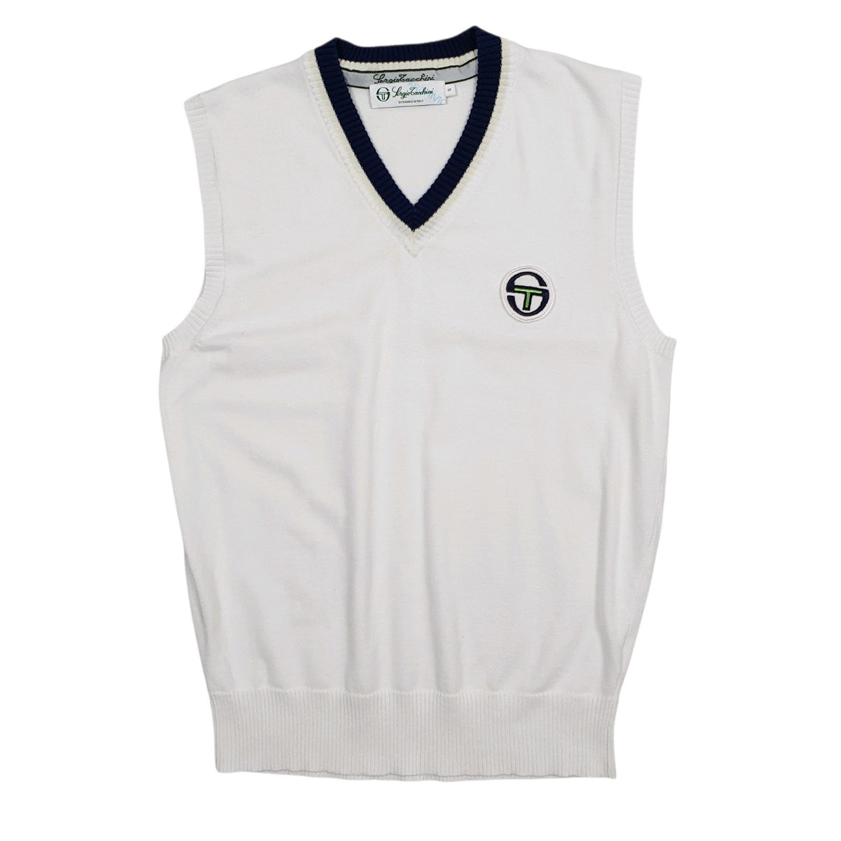 Mens White Sergio Tacchini Vintage 90s Vest Jumper