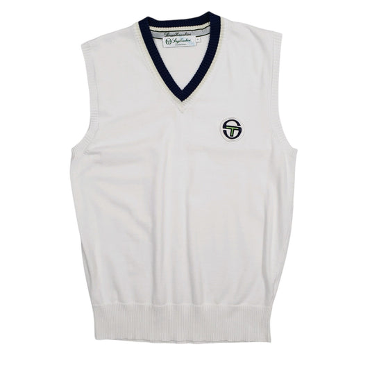 Mens White Sergio Tacchini Vintage 90s Vest Jumper