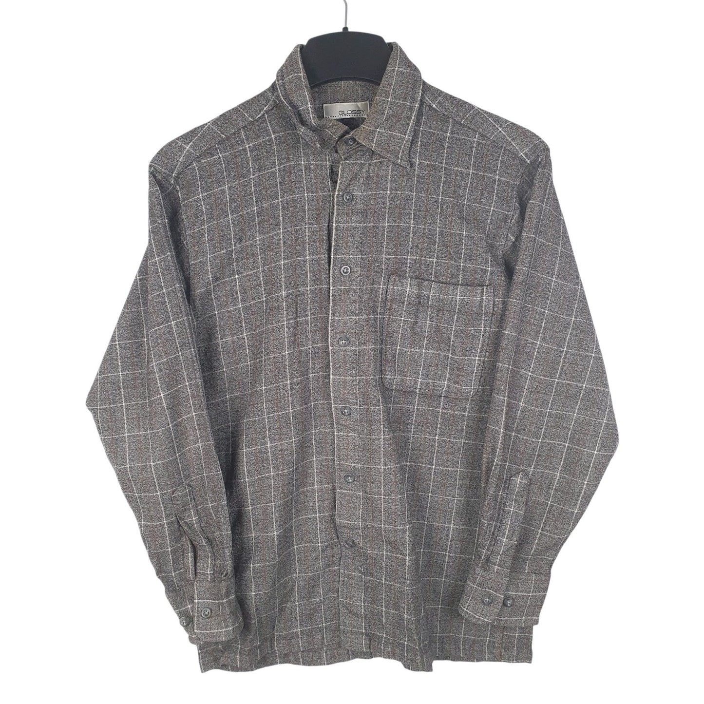 Mens Grey Glossy Flannel Long Sleeve Shirt