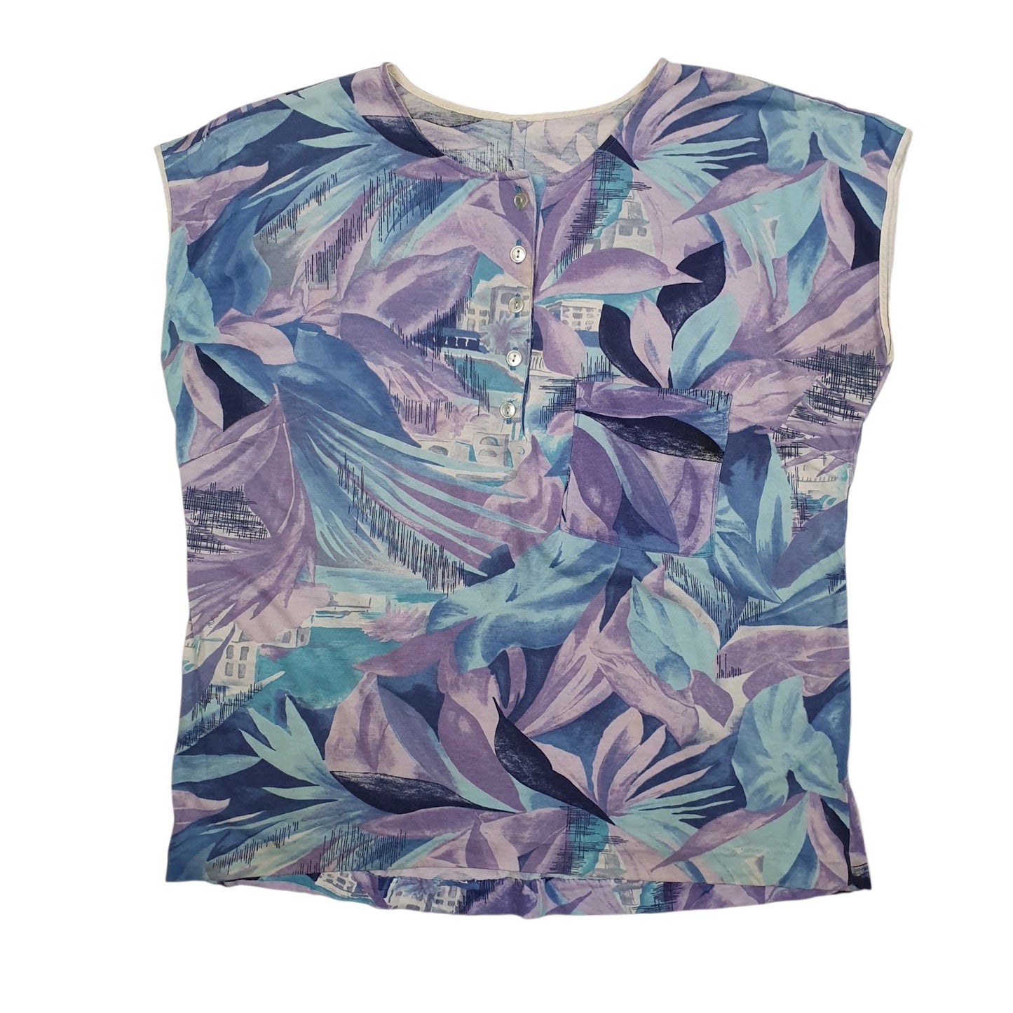 Womens Blue Unbranded Floral Blouse Sleeveless T Shirt