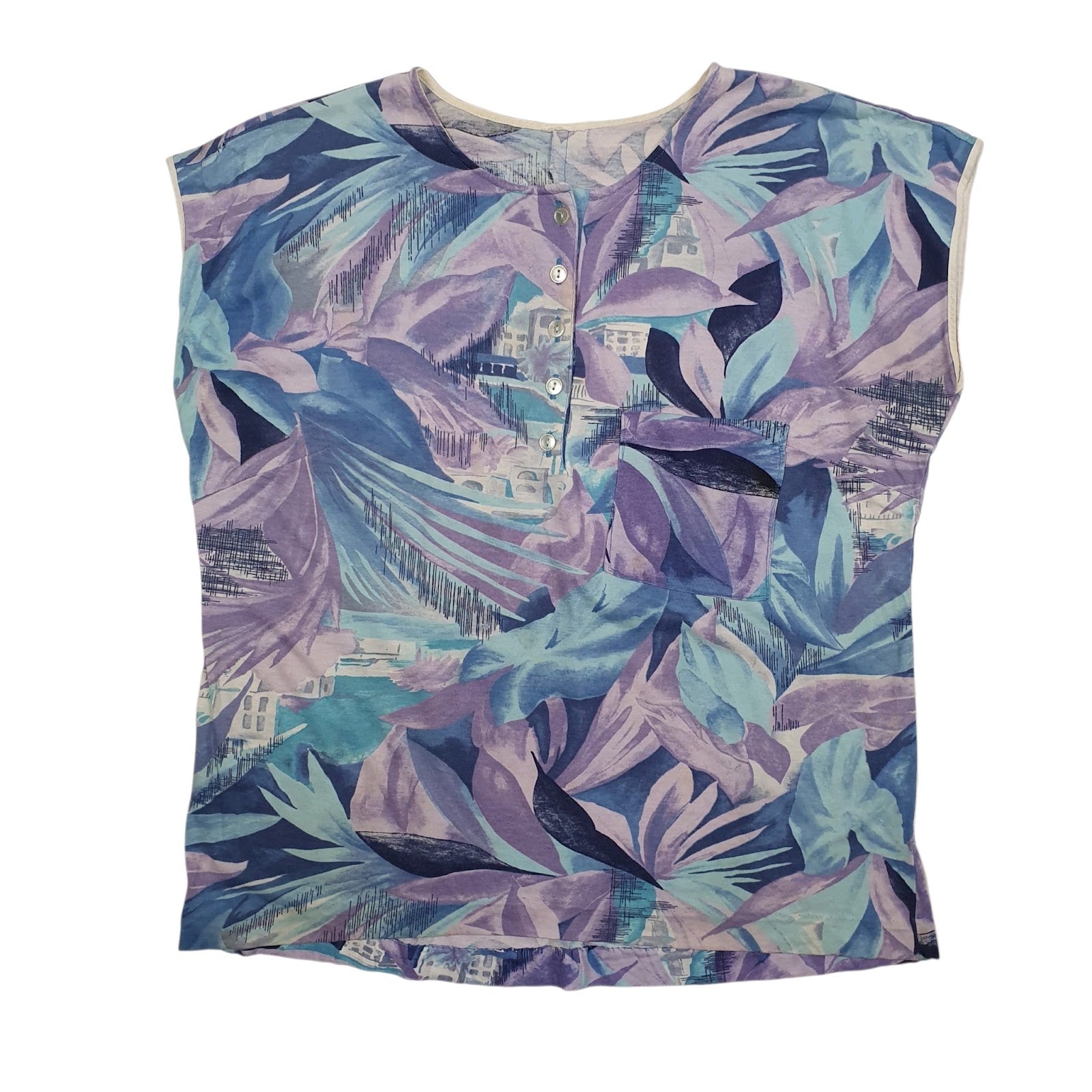 Womens Blue Unbranded Floral Blouse Sleeveless T Shirt