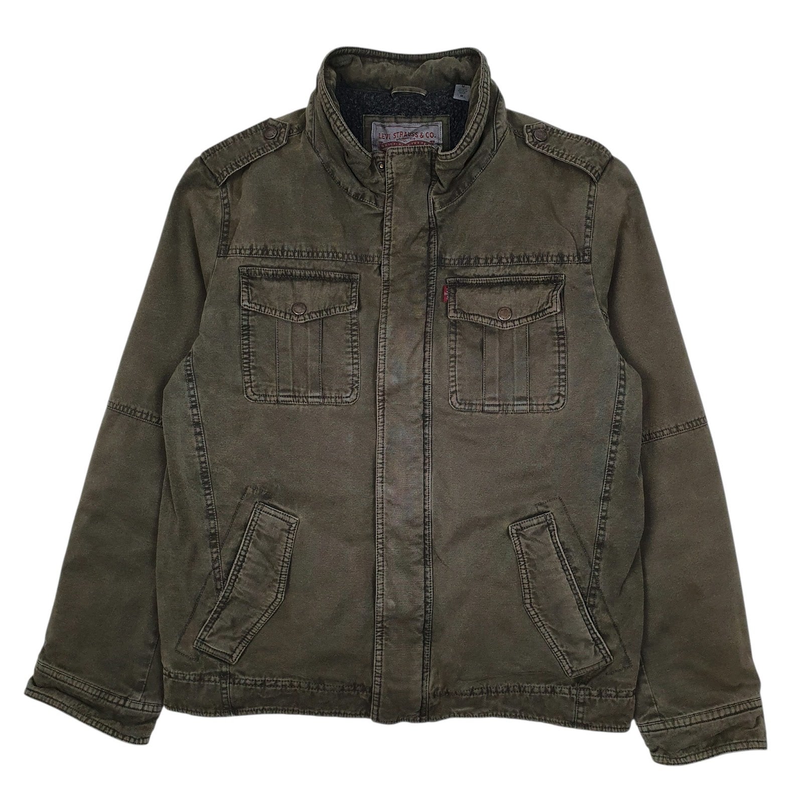 Mens Green Levis Sherpa Lined Military Bomber  Coat