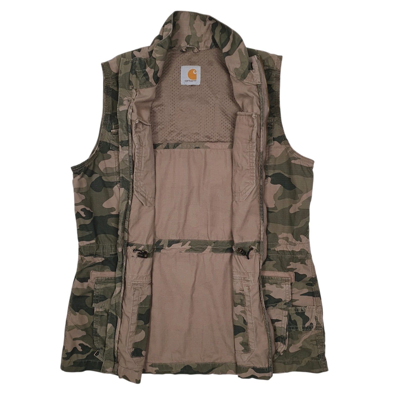 Mens Green Carhartt Camo Vest Bodywarmer Utility Hoodie Coat