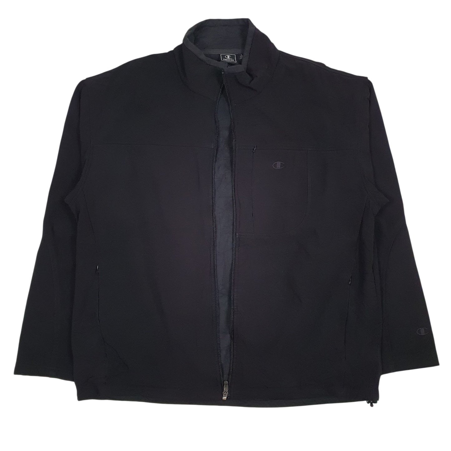 Mens Black Champion Fleece Lined Crewneck Coat