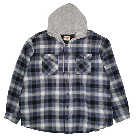 Mens Blue Wrangler Shacket Hoodie Plaid  Coat