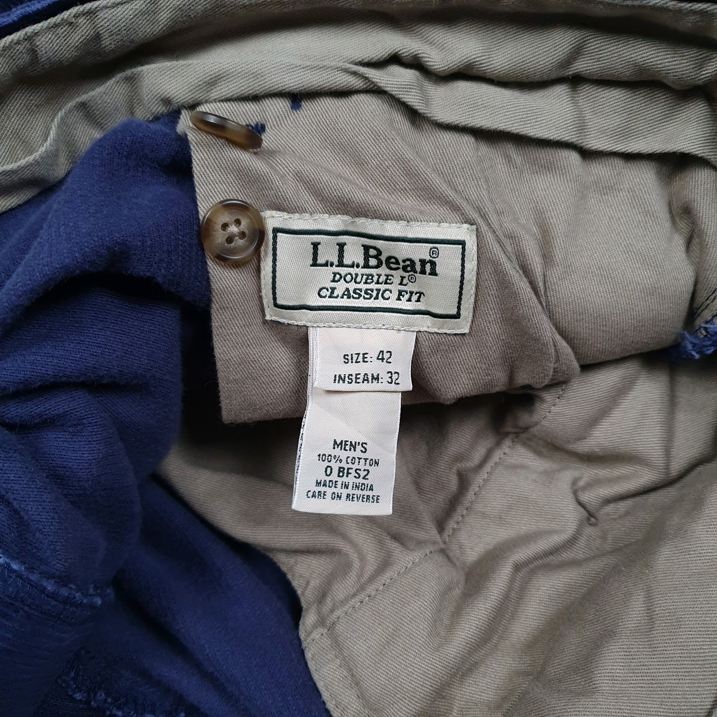 Mens Navy L.L.Bean Double L Classic Fit  Trousers