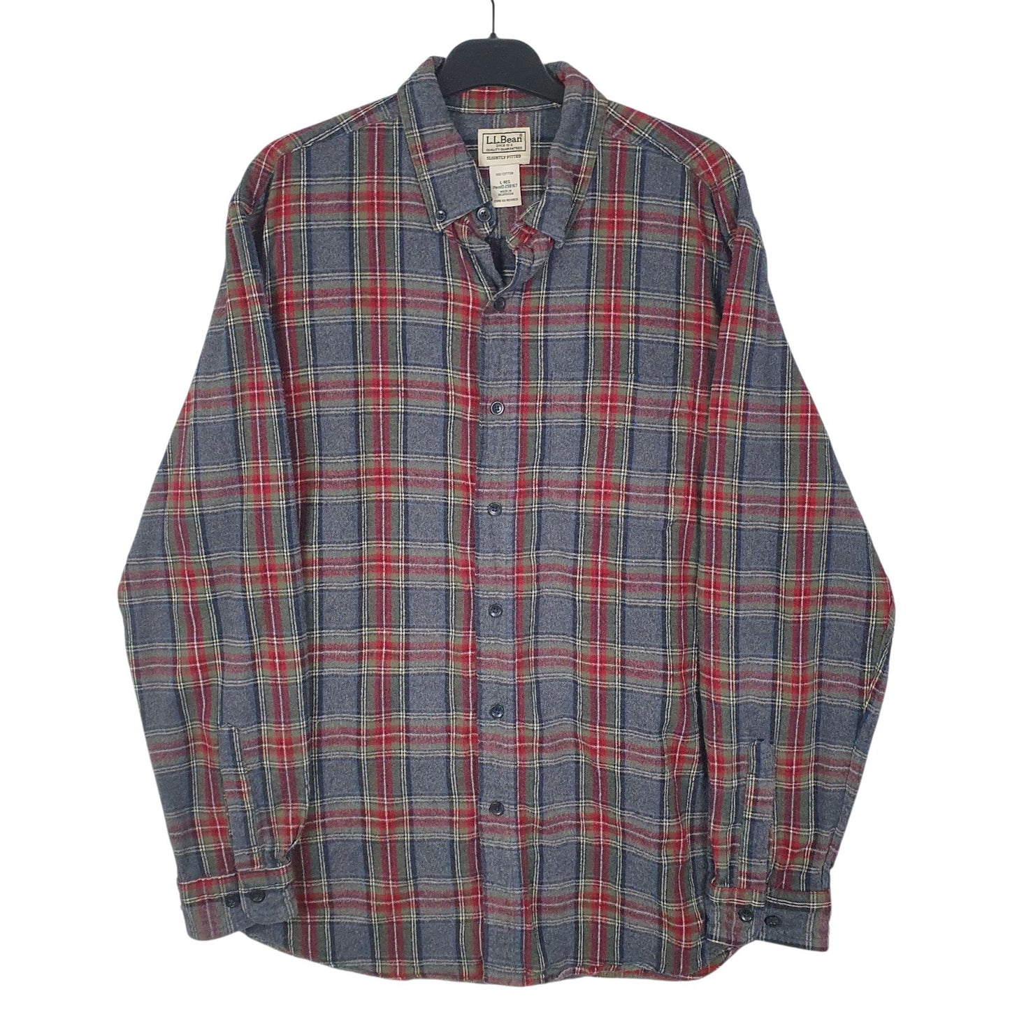 Mens Grey L.L.Bean Flannel Long Sleeve Shirt