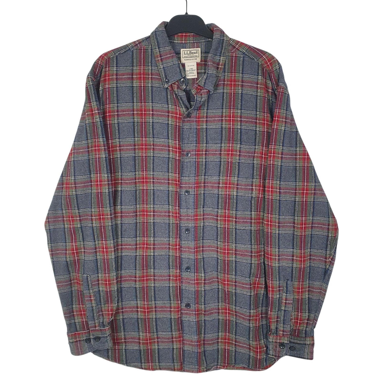 Mens Grey L.L.Bean Flannel Long Sleeve Shirt