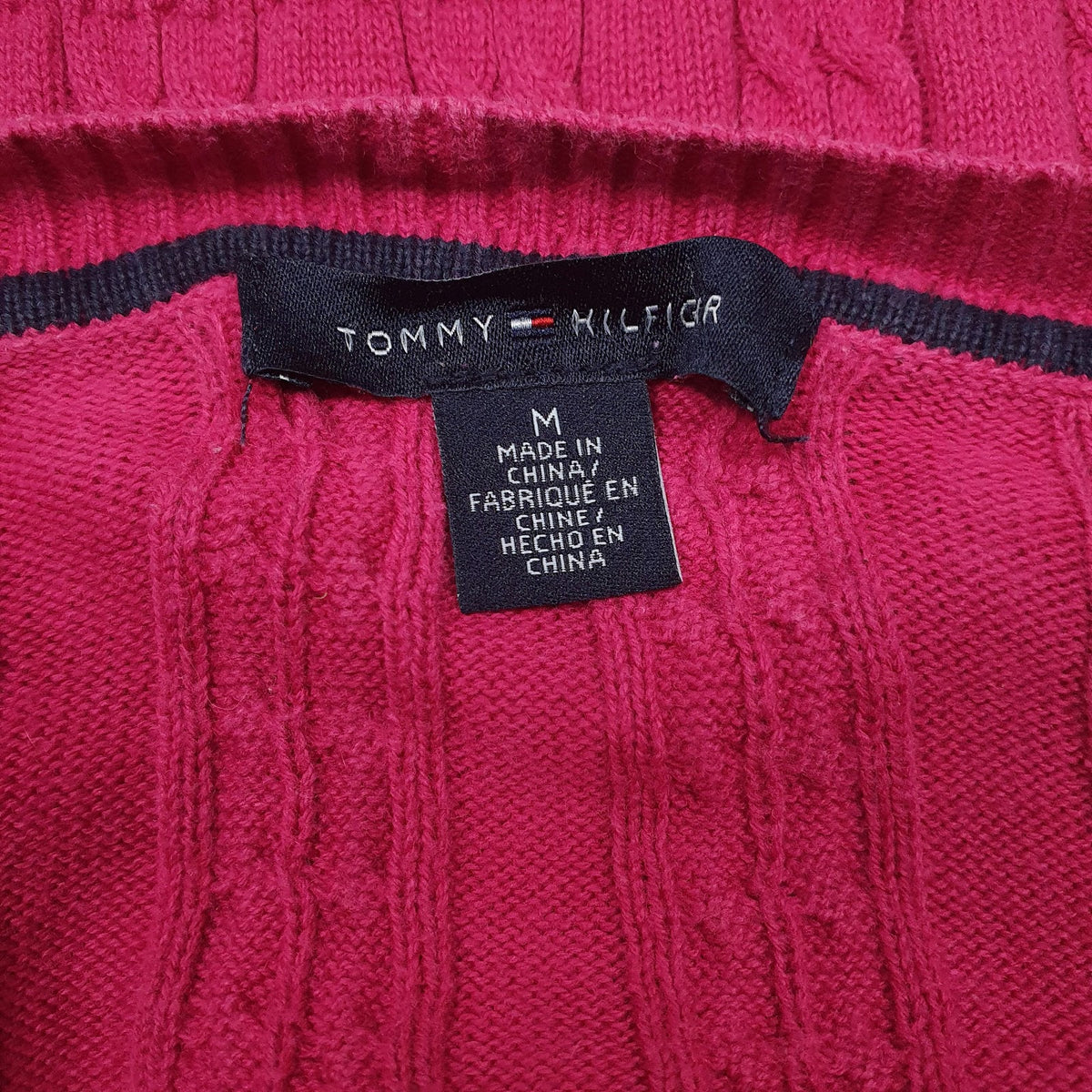 Womens Pink Tommy Hilfiger Cable Knit V Neck Jumper