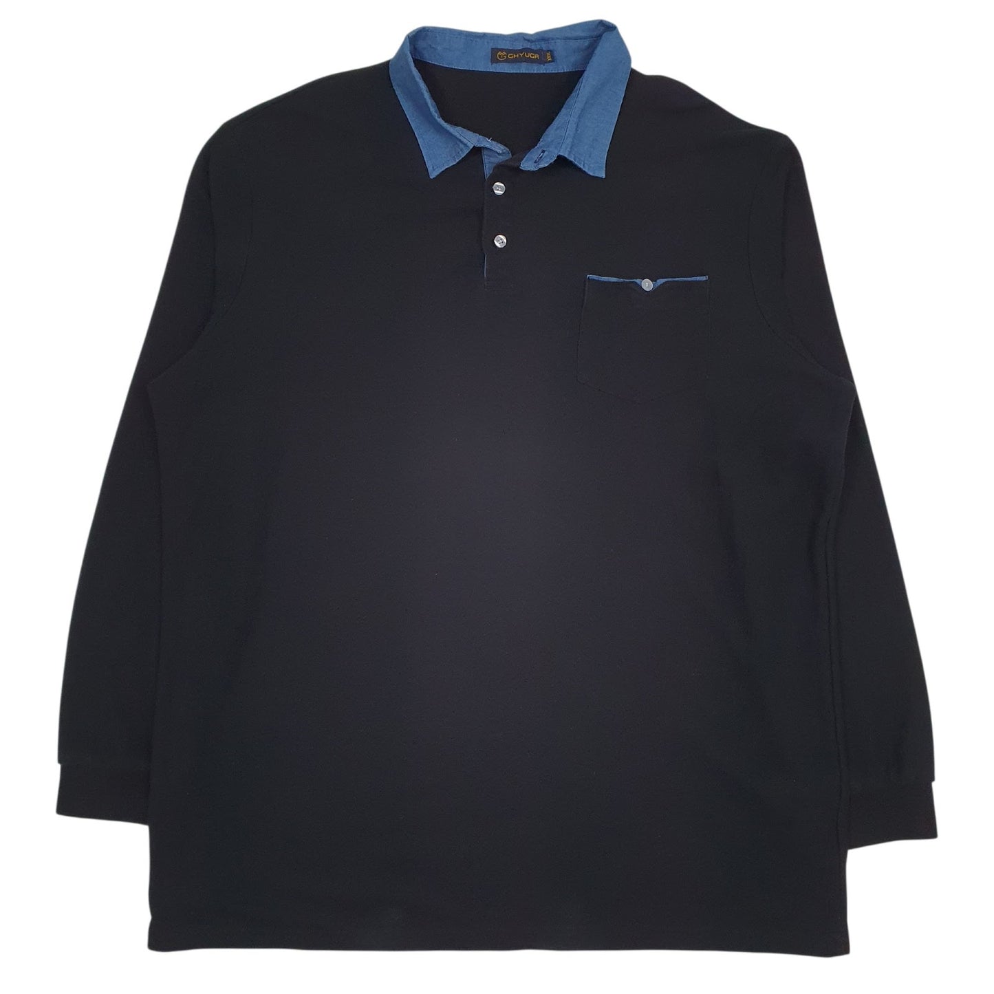 Mens Black Ghyugr Rugby Long Sleeve Polo Shirt