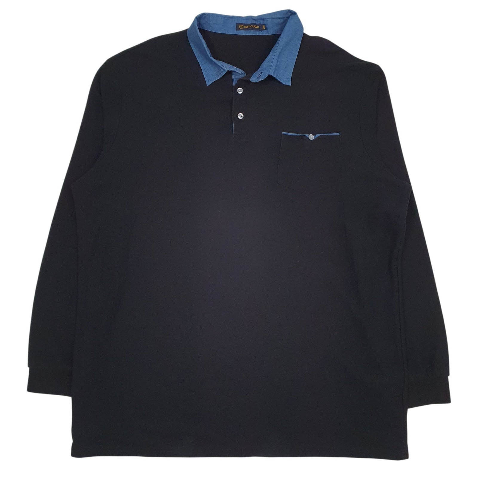 Mens Black Ghyugr Rugby Long Sleeve Polo Shirt