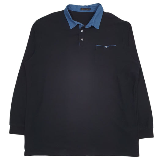 Mens Black Ghyugr Rugby Long Sleeve Polo Shirt