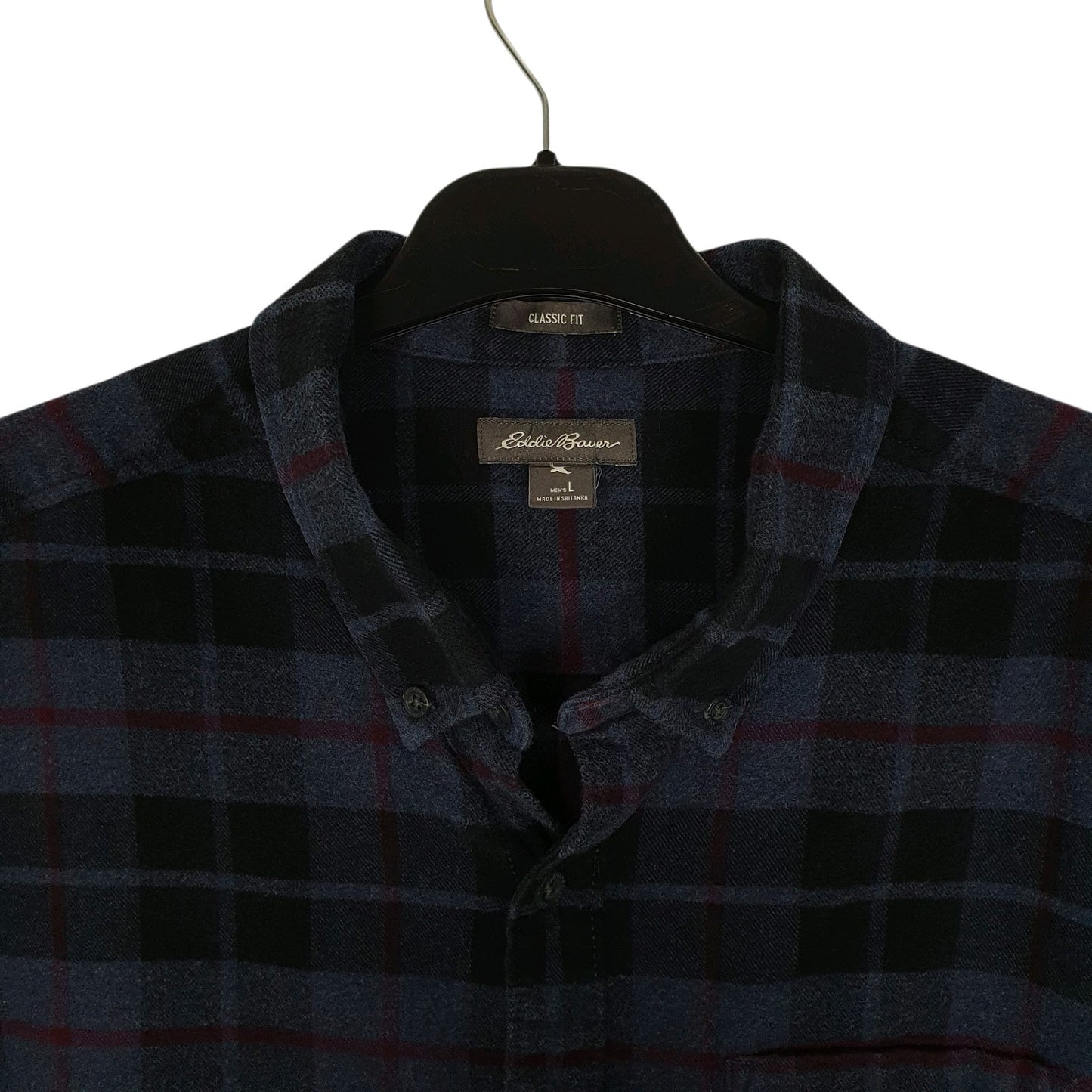 Mens Navy Eddie Bauer Thick Flannel Plaid Chamois  Shirt