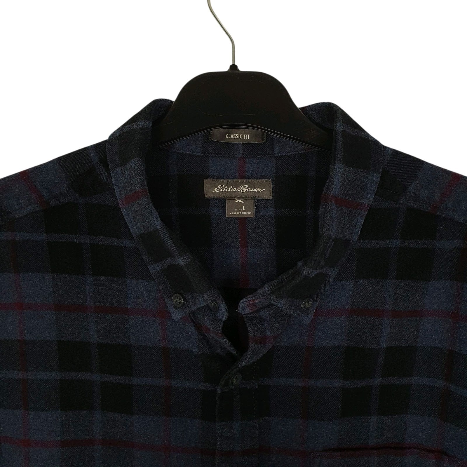 Mens Navy Eddie Bauer Thick Flannel Plaid Chamois  Shirt
