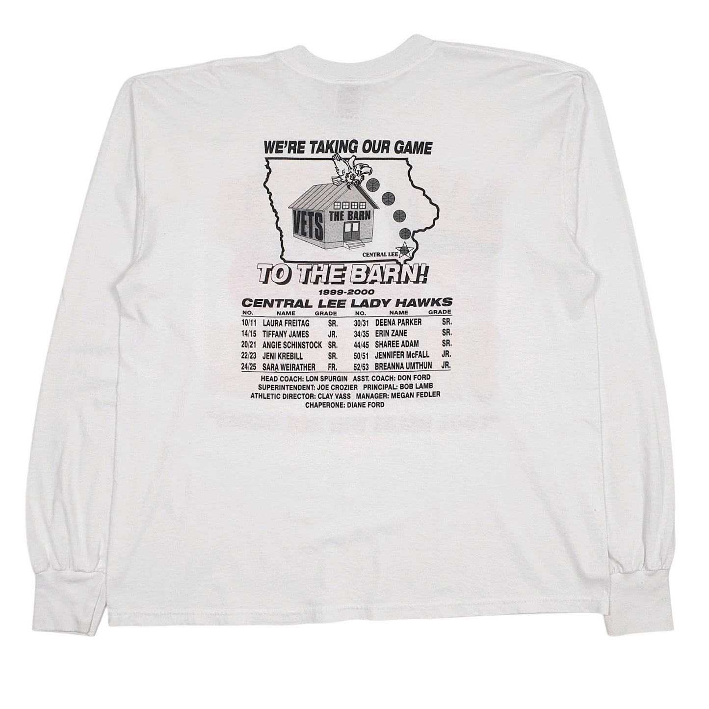 Mens White Fruit Of The Loom Vintage 00s Lady Hawks State Bound  T Shirt