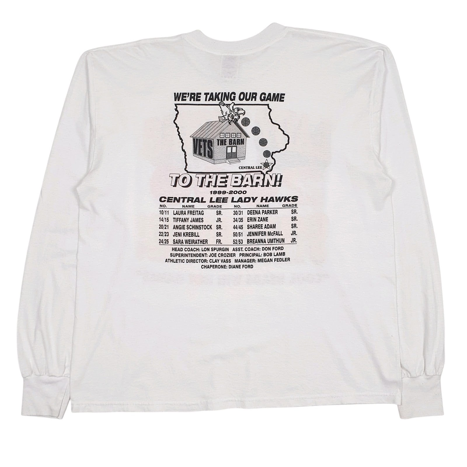Mens White Fruit Of The Loom Vintage 00s Lady Hawks State Bound  T Shirt