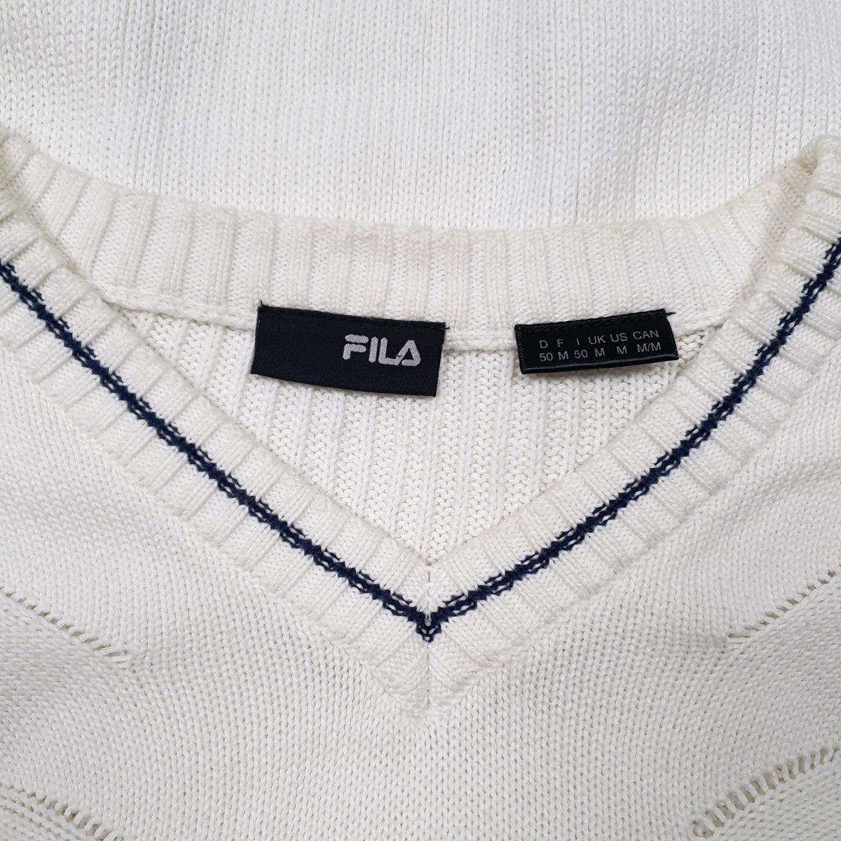 Womens White Fila Knit Vest Jumper
