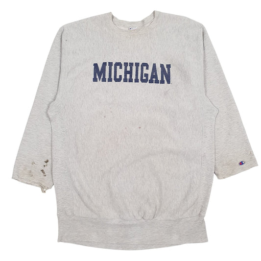 Mens Grey Champion Vintage 90s Reverse Weave Michigan Crewneck Jumper