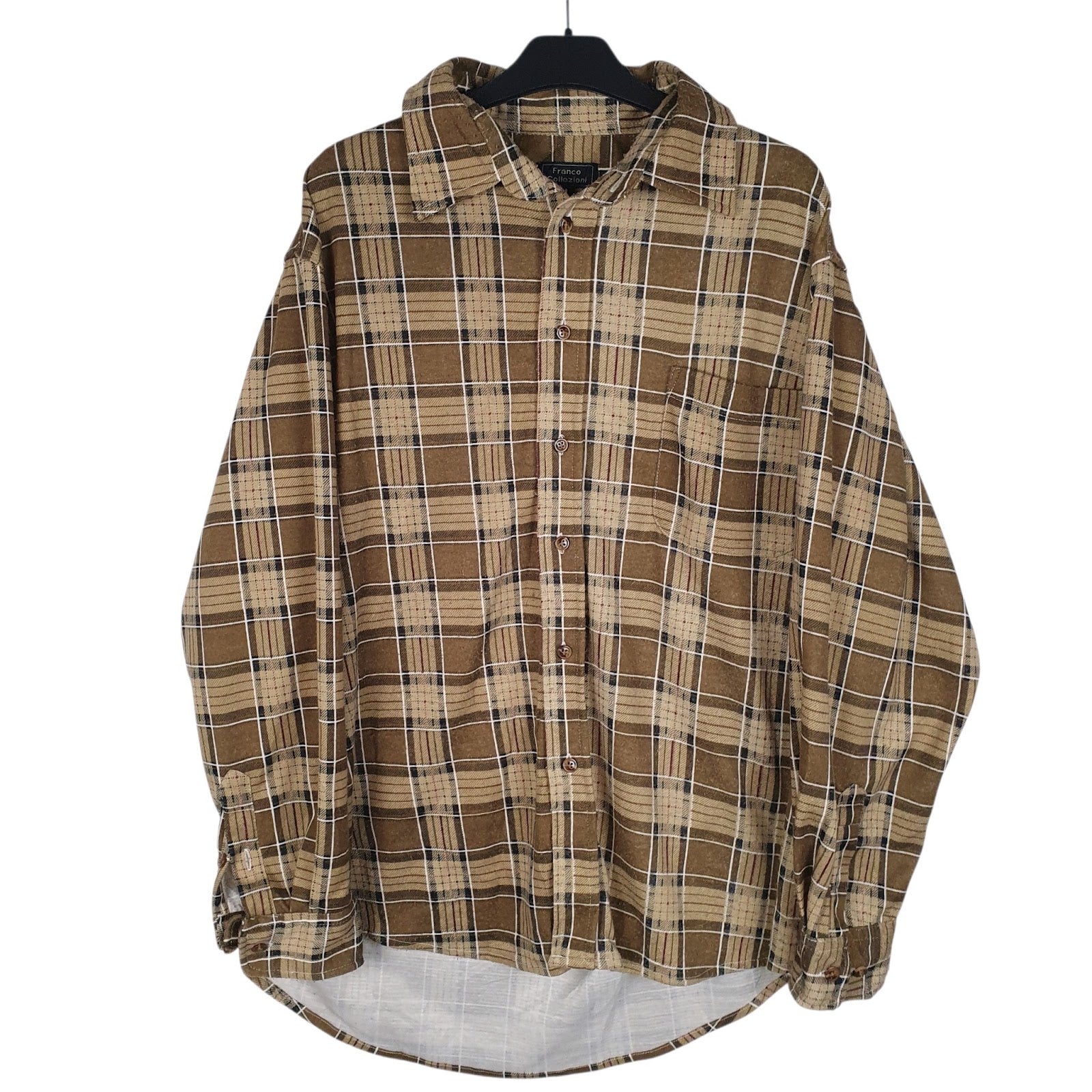 Mens Brown Franco Collezioni Flannel Long Sleeve Shirt