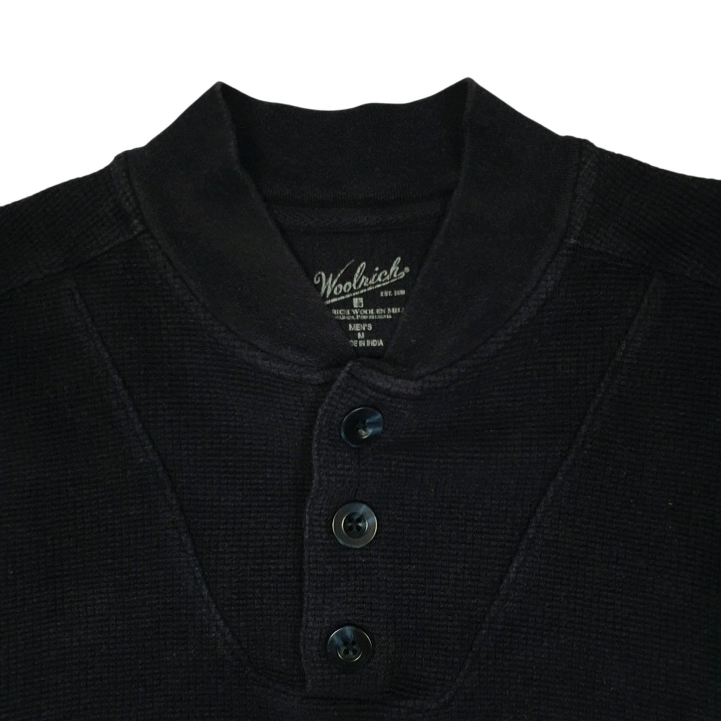 Mens Navy Woolrich Henley Thermal Crewneck Jumper