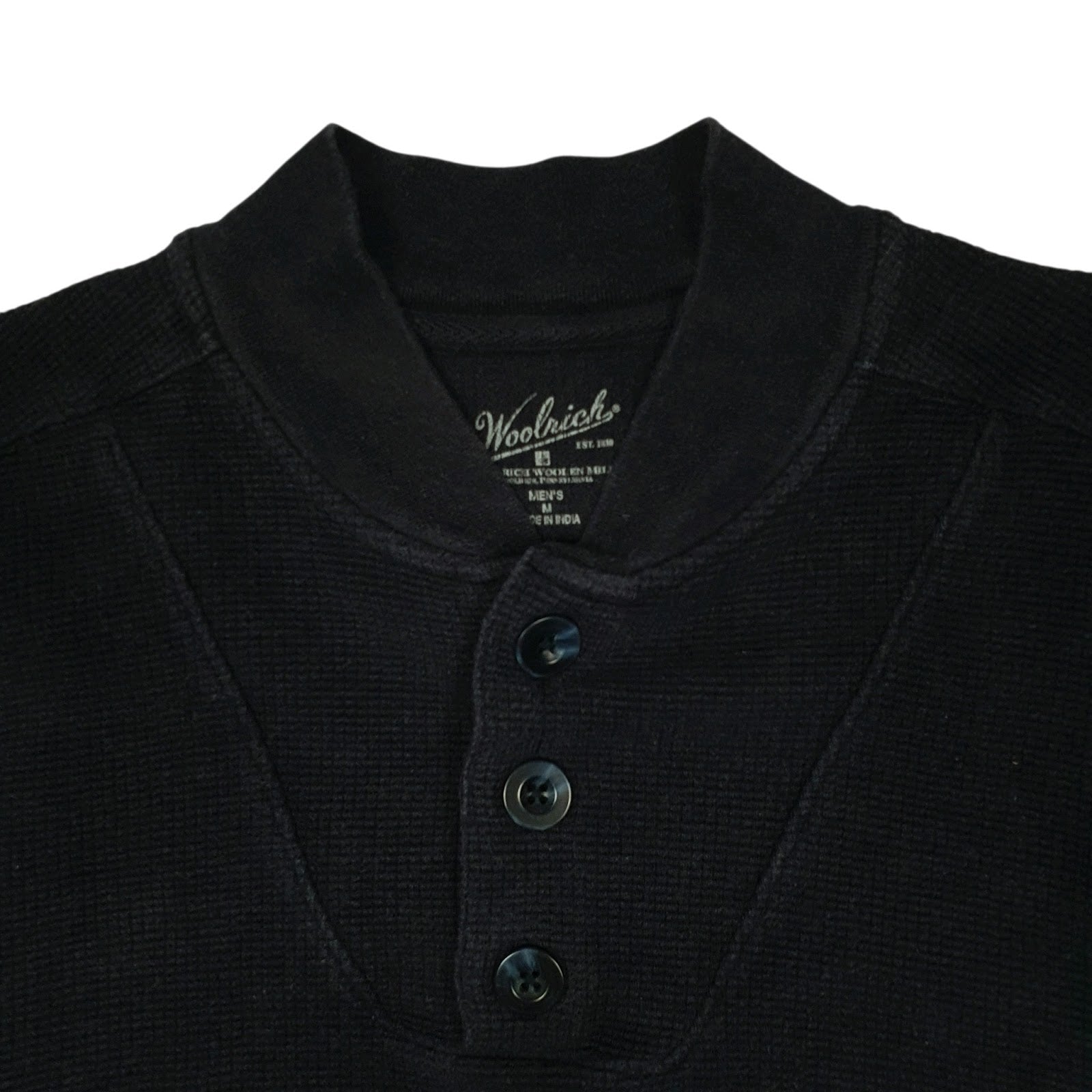 Mens Navy Woolrich Henley Thermal Crewneck Jumper