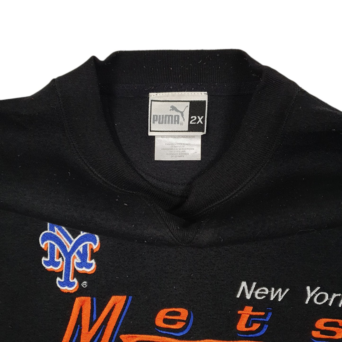 Mens Black Puma Vintage 2000s New York Mets MLB Baseball Crewneck Jumper