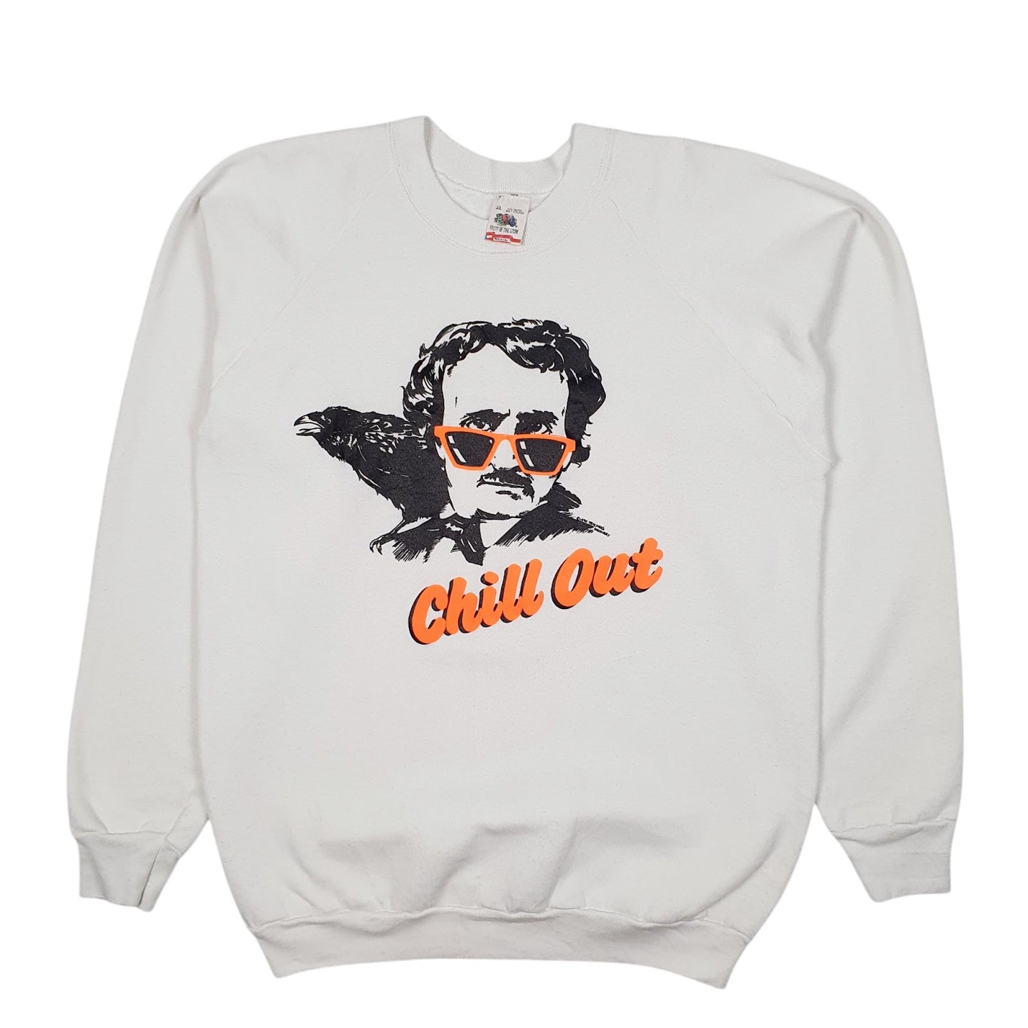 Mens White Fruit Of The Loom Edgar Allen Poe Vintage 90s Crewneck Jumper
