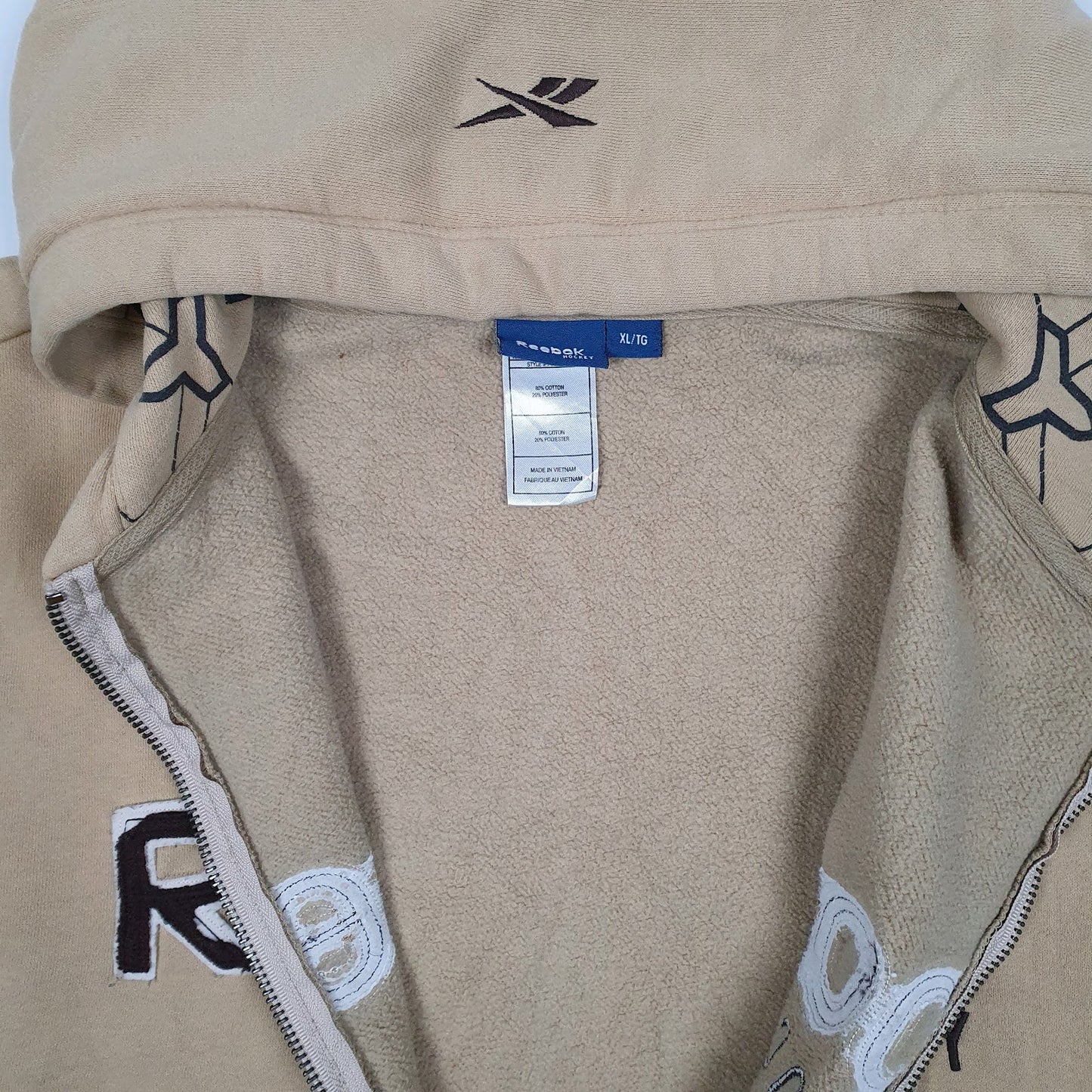 Mens Beige Reebok Hockey Hoodie Full Zip Jumper