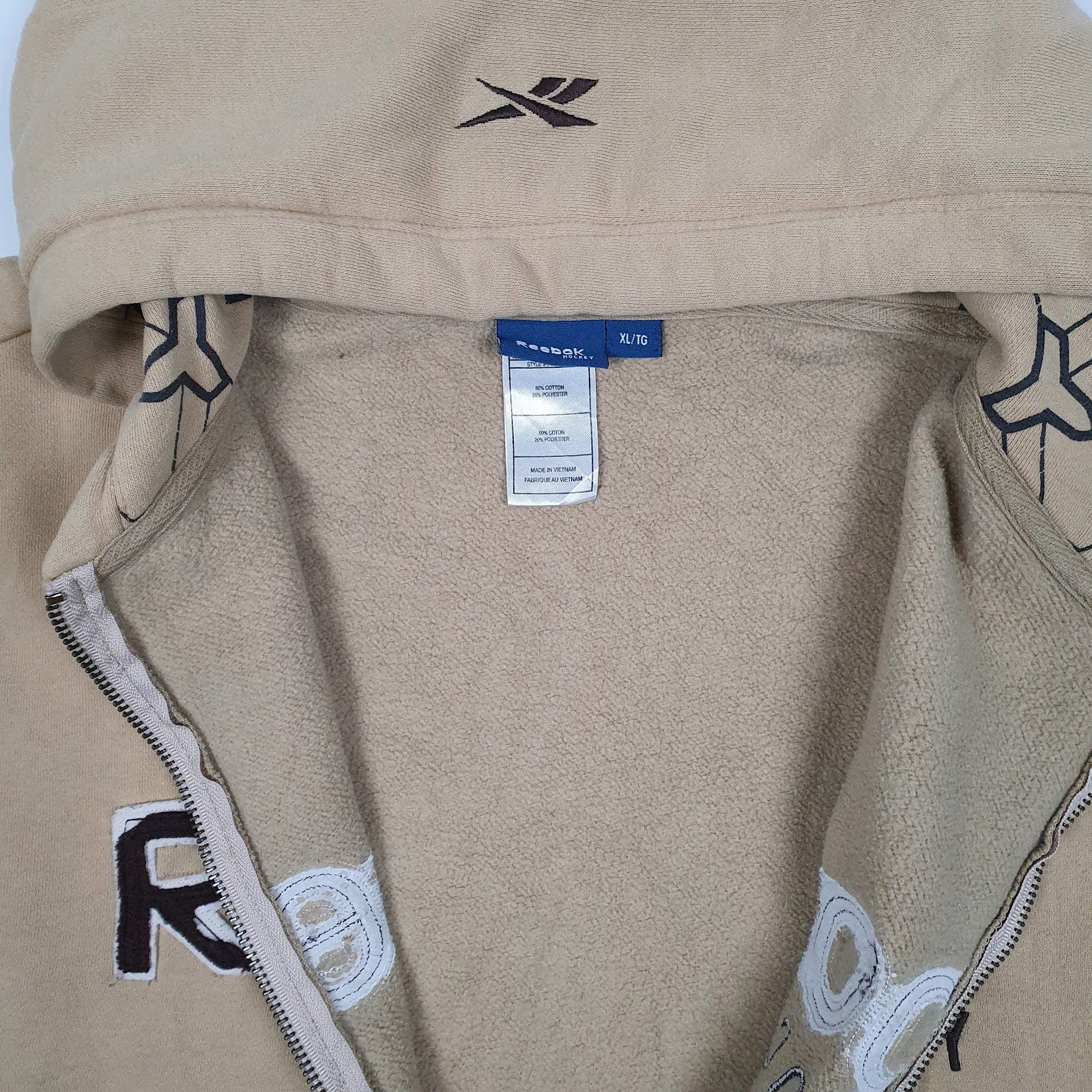 Mens Beige Reebok Hockey Hoodie Full Zip Jumper