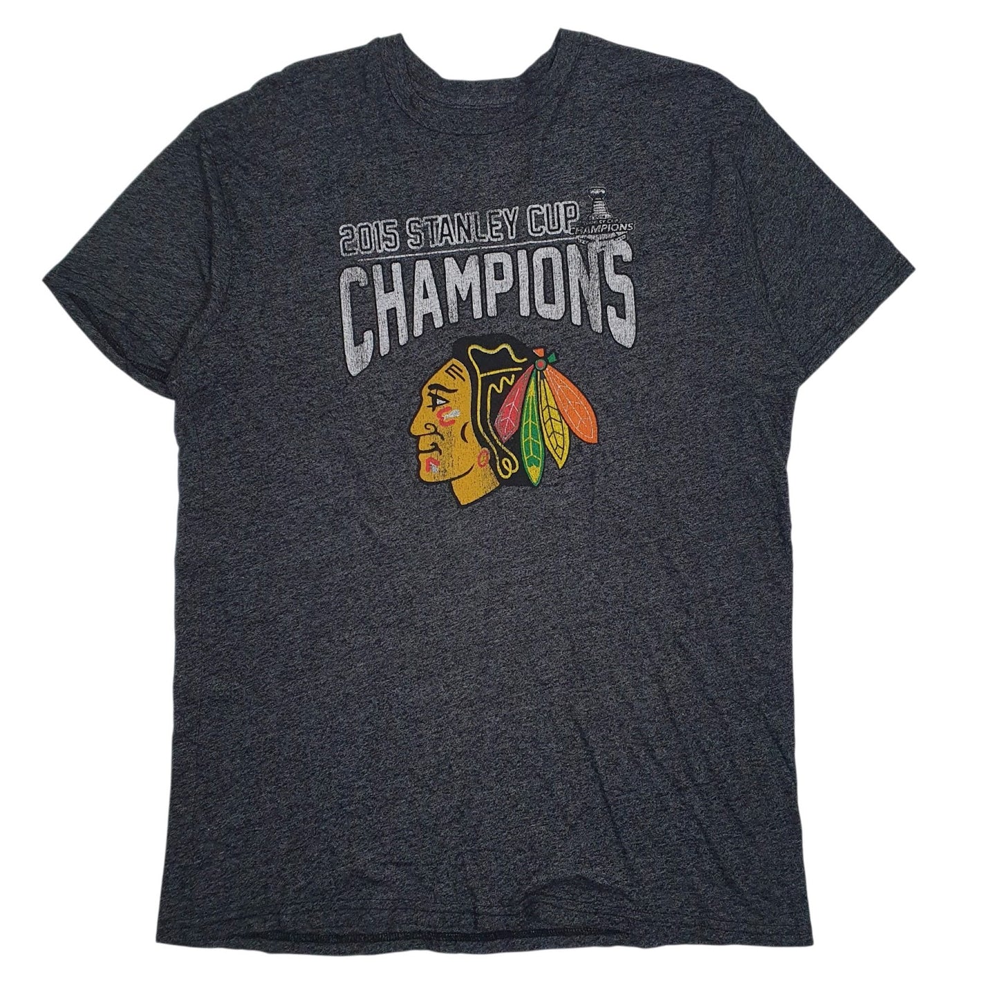 Mens Grey Retro Brand 2015 Stanley Cup Chicago Blackhawks Short Sleeve T Shirt