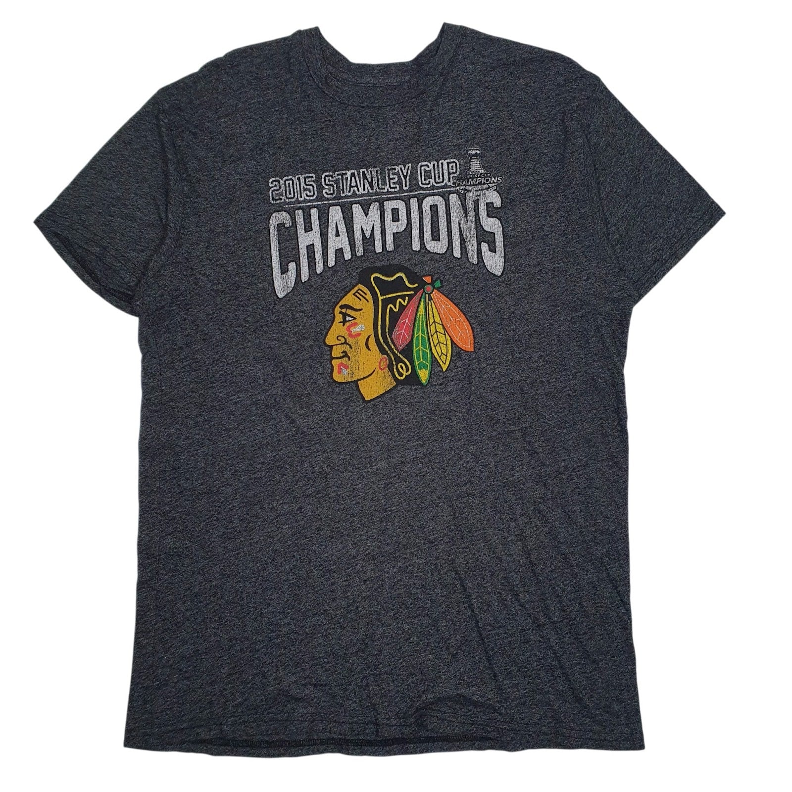Mens Grey Retro Brand 2015 Stanley Cup Chicago Blackhawks Short Sleeve T Shirt