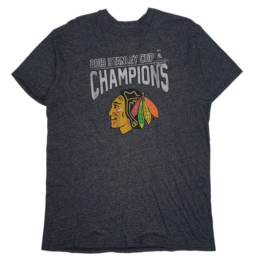 Mens Grey Retro Brand 2015 Stanley Cup Chicago Blackhawks Short Sleeve T Shirt
