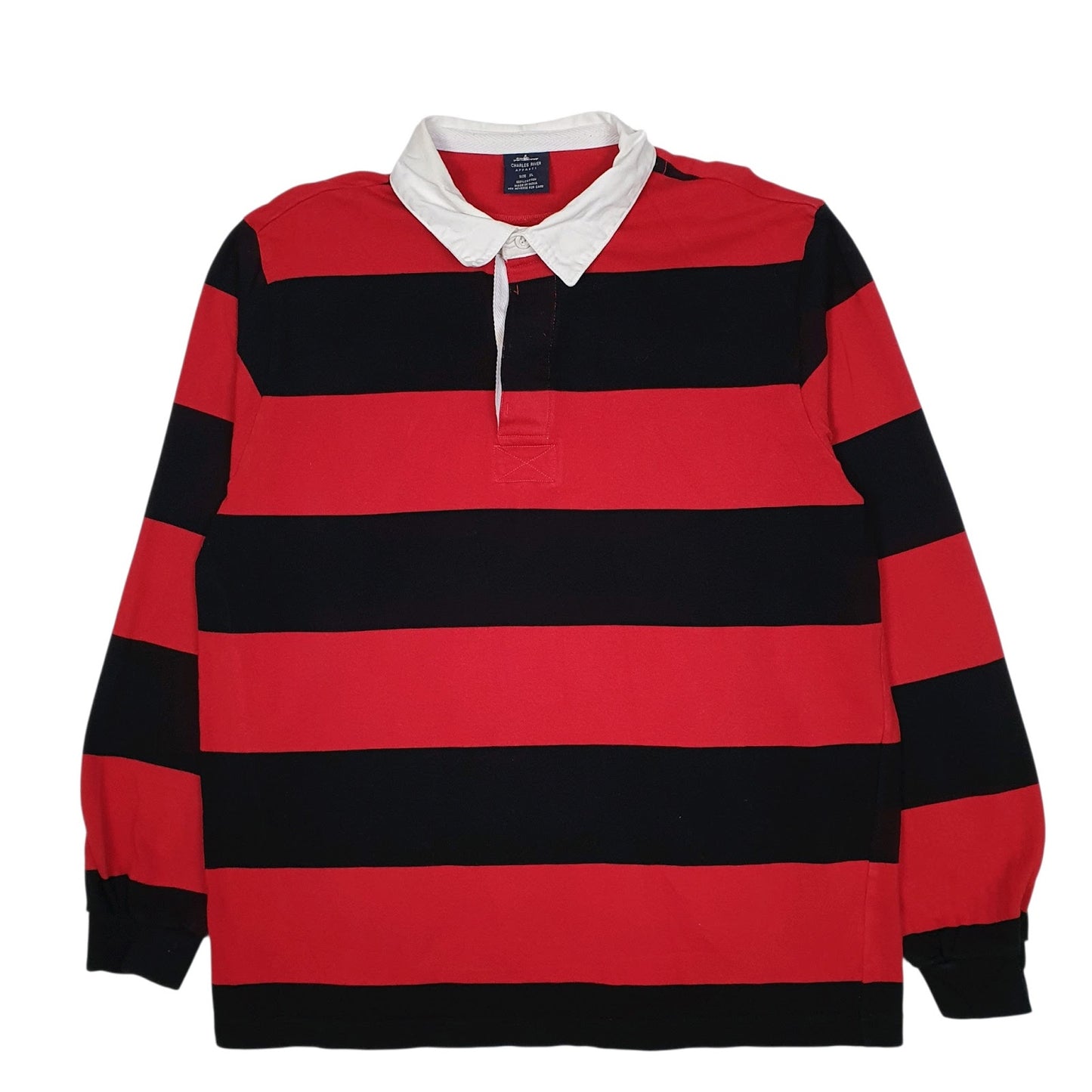 Mens Red Charles River Rugby Long Sleeve Polo Shirt