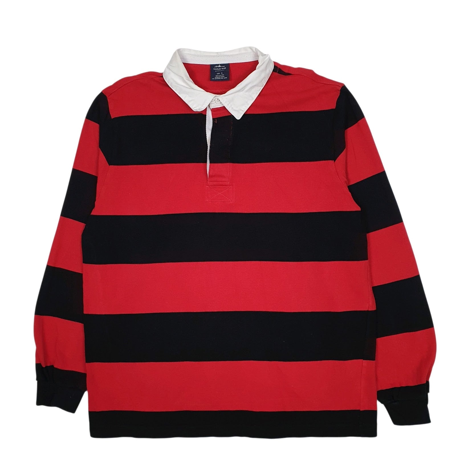 Mens Red Charles River Rugby Long Sleeve Polo Shirt