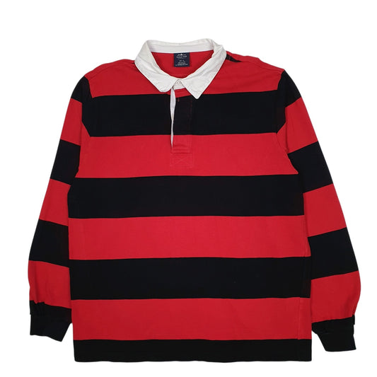 Mens Red Charles River Rugby Long Sleeve Polo Shirt