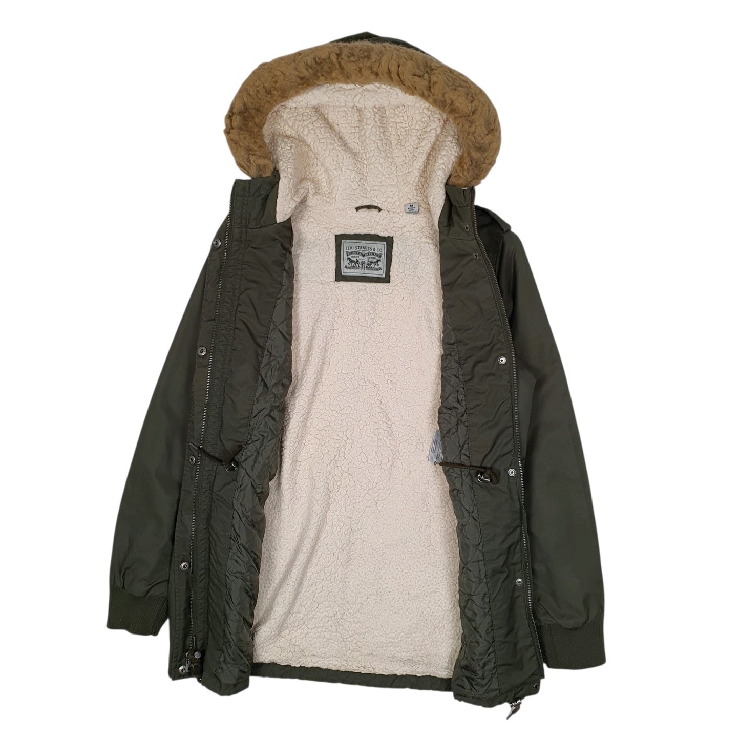 Mens Green Levis Military Sherpa Lined  Coat