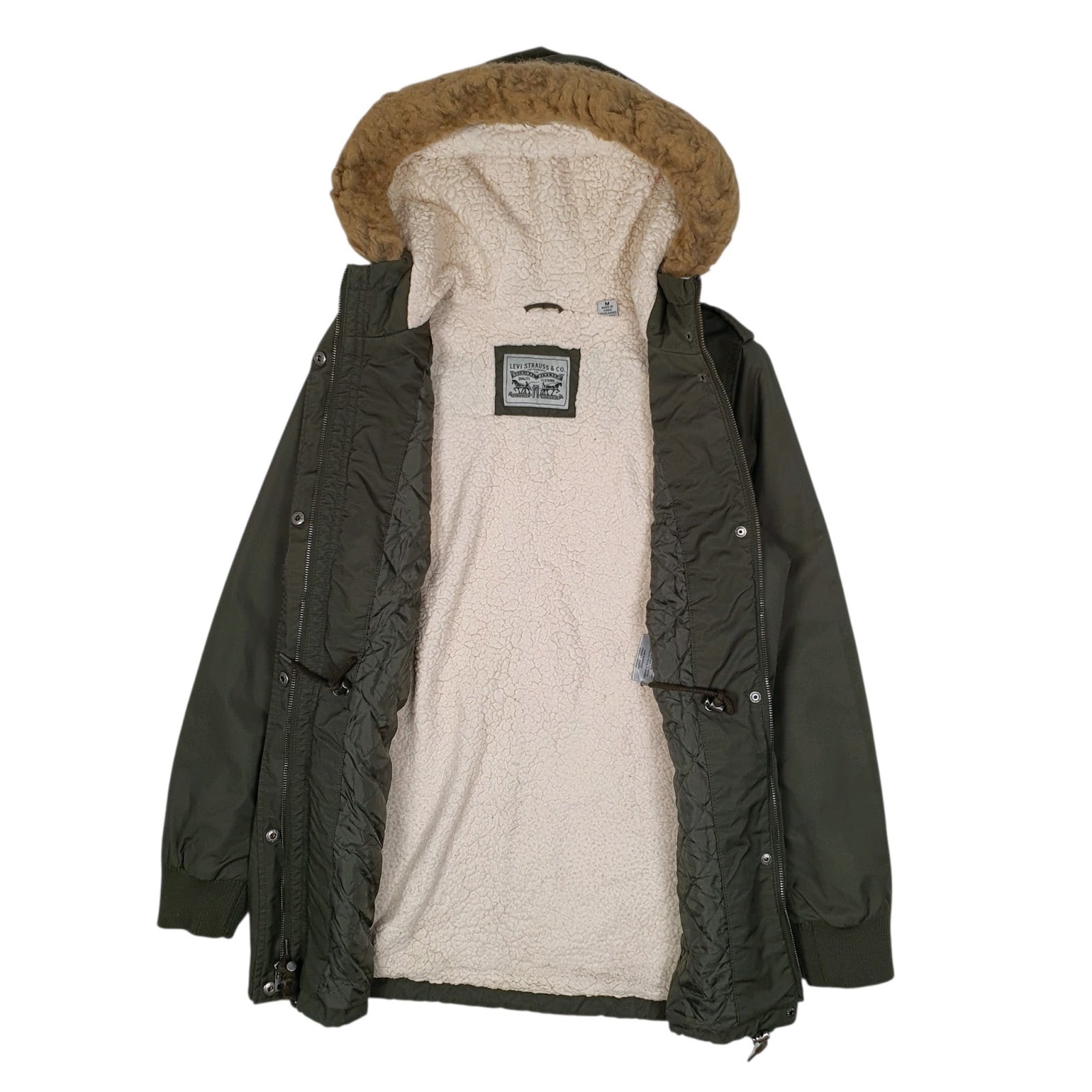 Mens Green Levis Military Sherpa Lined  Coat