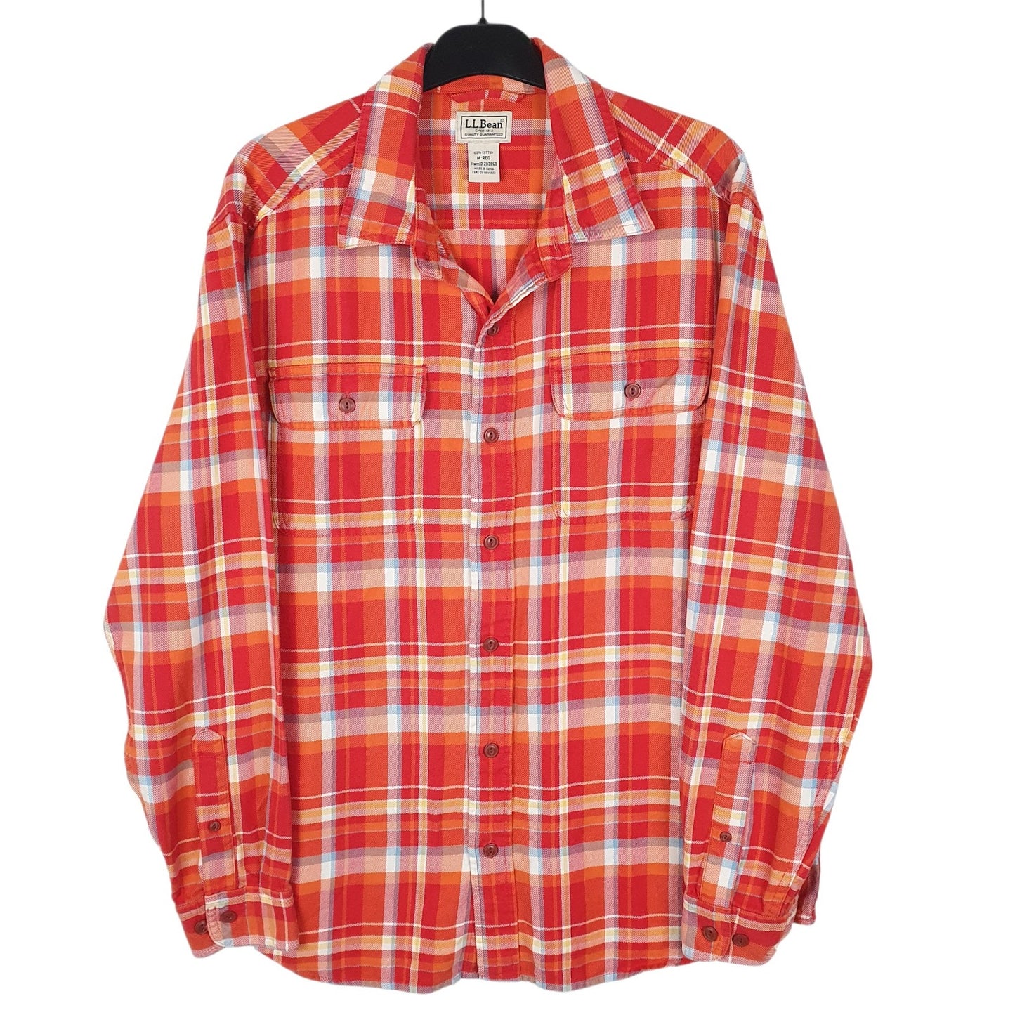 Mens Orange L.L.Bean Flannel Long Sleeve Shirt