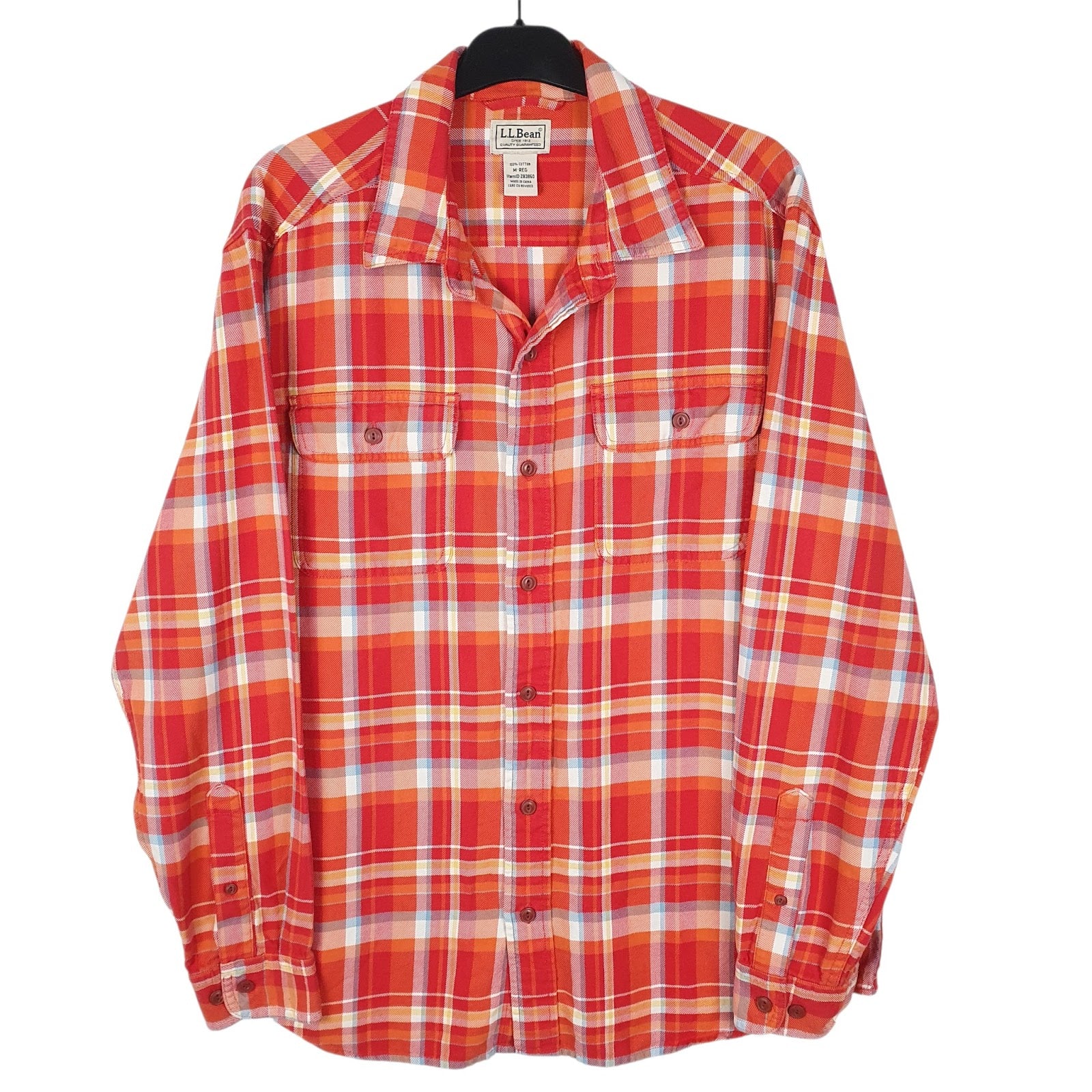 Mens Orange L.L.Bean Flannel Long Sleeve Shirt