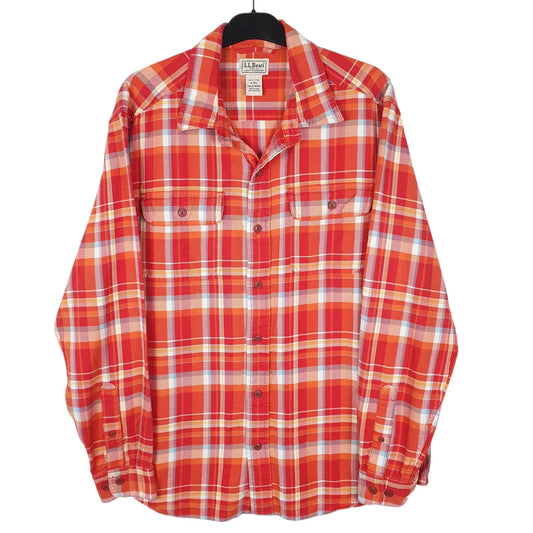 Mens Orange L.L.Bean Flannel Long Sleeve Shirt